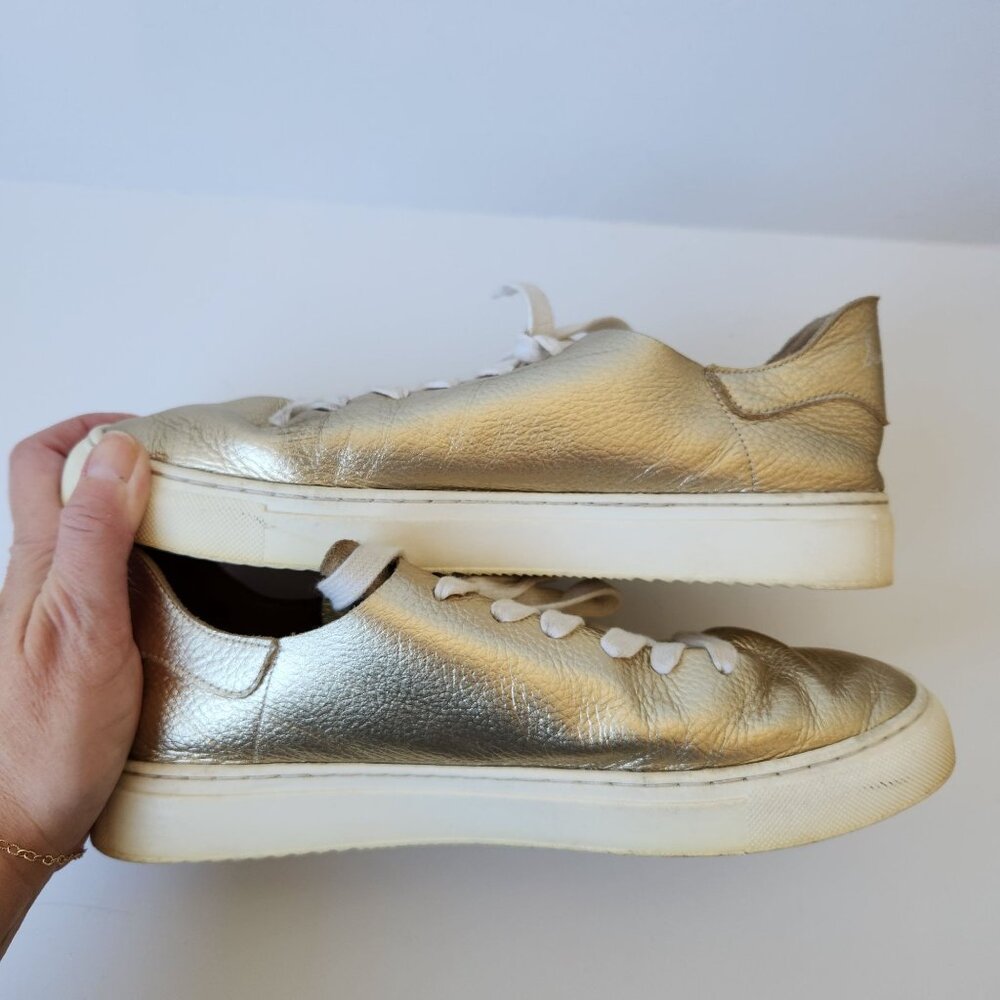 Sam Edelman Poppy Gold Leather Lace-Up Sneakers Metallic Glam Casual Showgirl - Picture 6 of 8